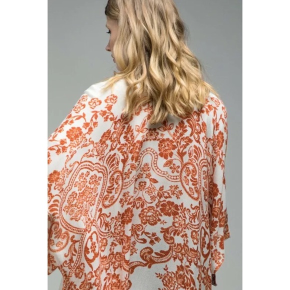 SOLD OUT Rust Damask Floral Print Sheer Kimono Coverup Wrap - Picture 2 of 4